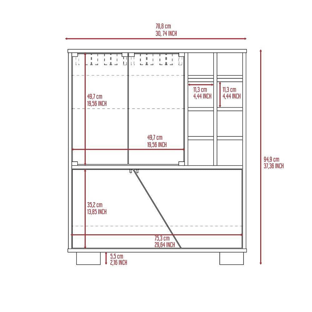 Bar Fraktal Habano y Miel 94.9x78.8cm con Dos Compartimientos con Seis Portacopas y con Ocho Portabotellas - Bares | Bylmo