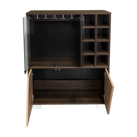 Bar Fraktal Habano y Miel 94.9x78.8cm con Dos Compartimientos con Seis Portacopas y con Ocho Portabotellas - Bares | Bylmo