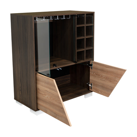 Bar Fraktal Habano y Miel 94.9x78.8cm con Dos Compartimientos con Seis Portacopas y con Ocho Portabotellas - Bares | Bylmo