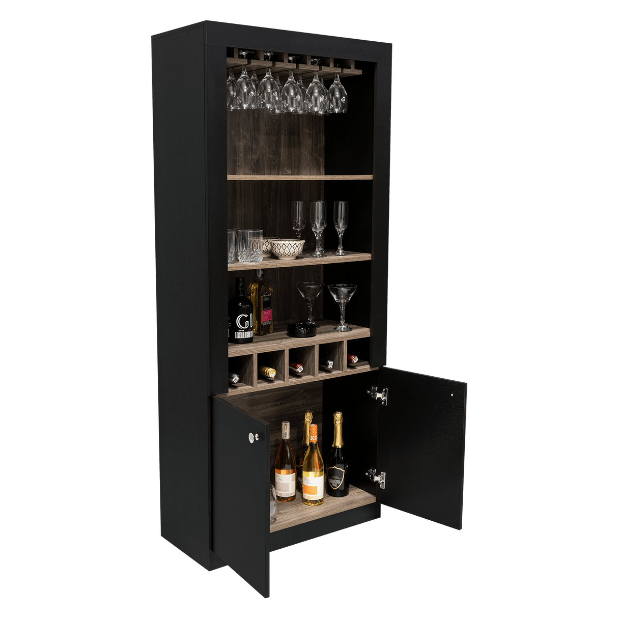 Bar Bellagio Wengue 75x175cm con Un Cajón y con Cinco Portabotellas - Bares | Bylmo