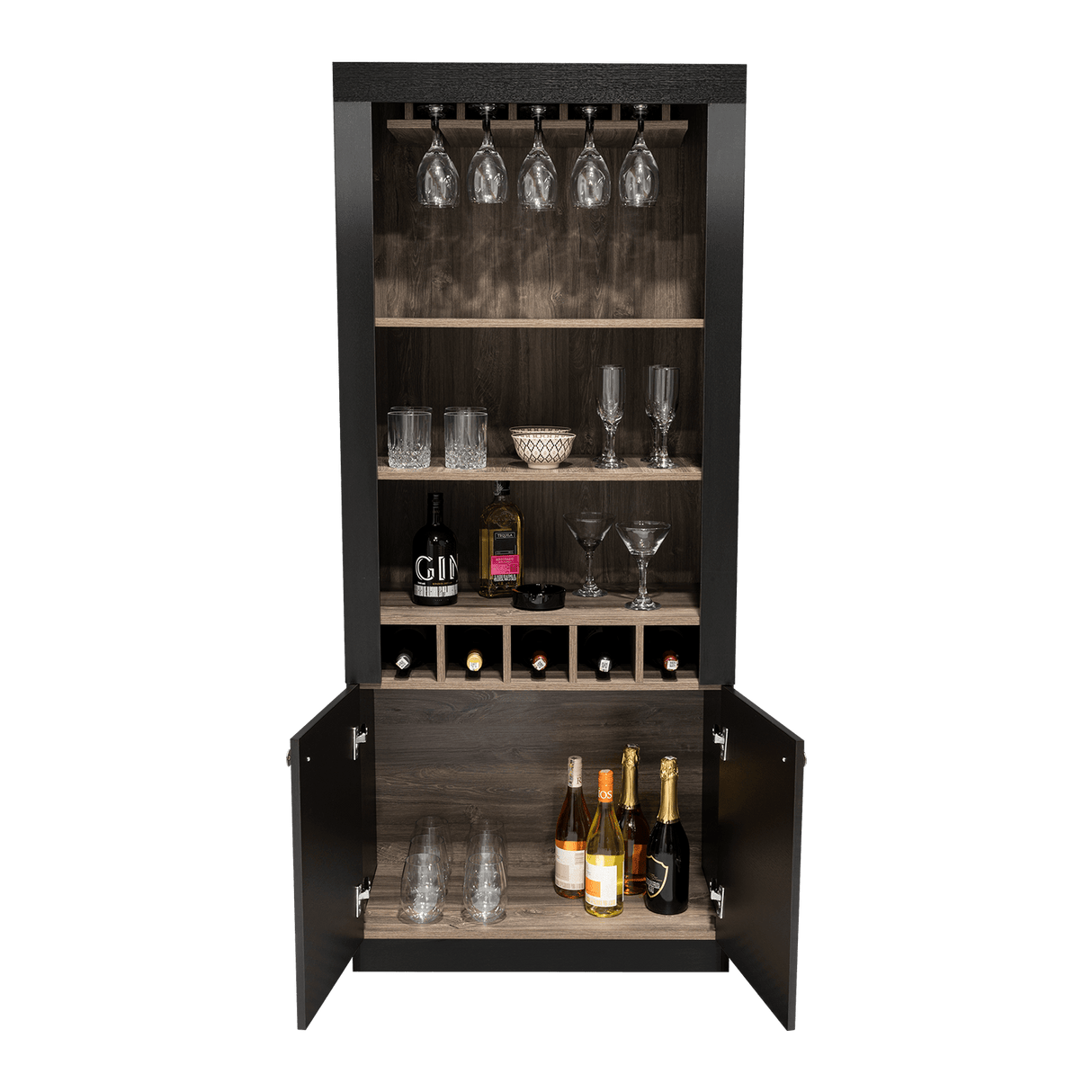 Bar Bellagio Wengue 75x175cm con Un Cajón y con Cinco Portabotellas - Bares | Bylmo