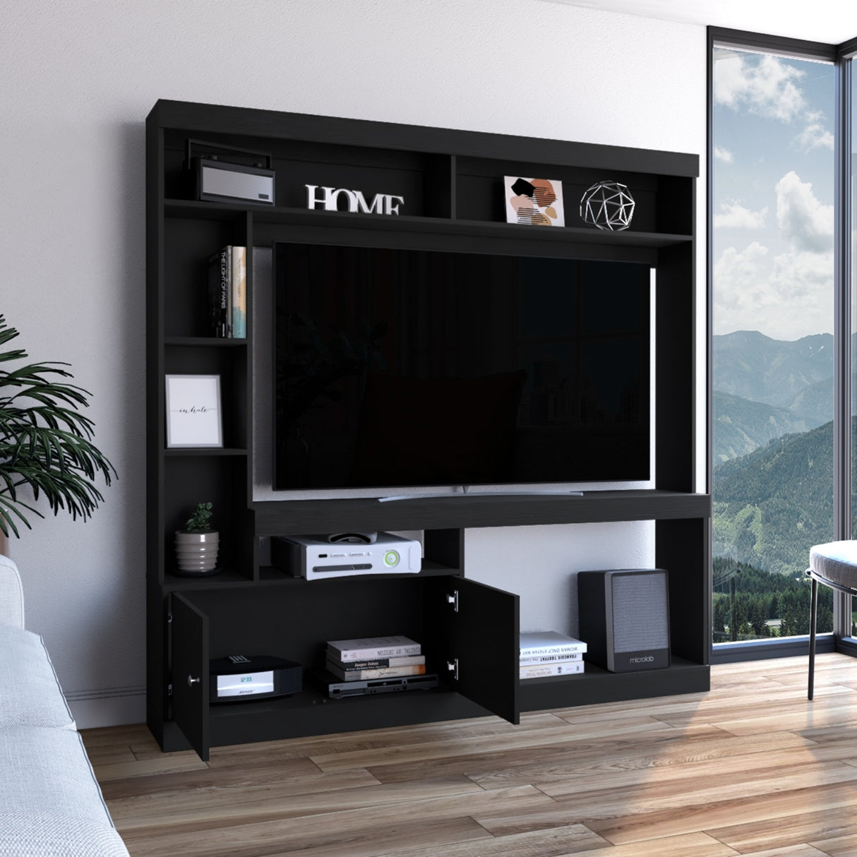 Centro de Entretenimiento Dante Wengue 180x170.6cm Para TV Hasta 45 Pulgadas con Un Cajón - Muebles para TV | Bylmo