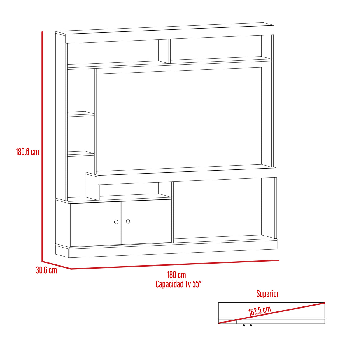 Centro de Entretenimiento Dante Wengue 180x170.6cm Para TV Hasta 45 Pulgadas con Un Cajón - Muebles para TV | Bylmo