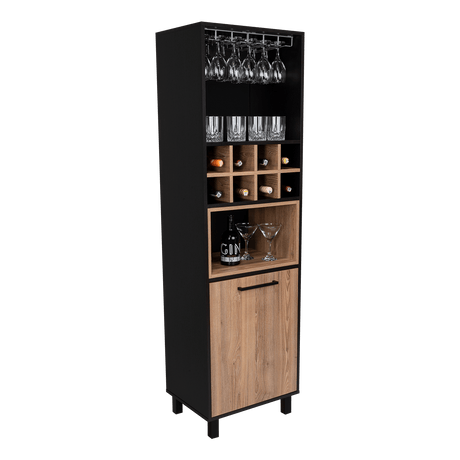 Bar Kaia Wengue y Miel 53x180cm con Un Cajón y con Ocho Portabotellas - Bares | Bylmo