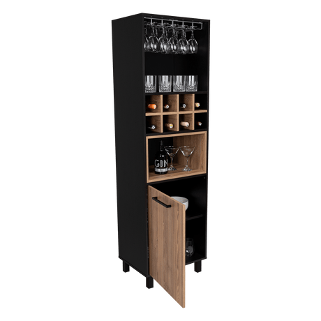 Bar Kaia Wengue y Miel 53x180cm con Un Cajón y con Ocho Portabotellas - Bares | Bylmo