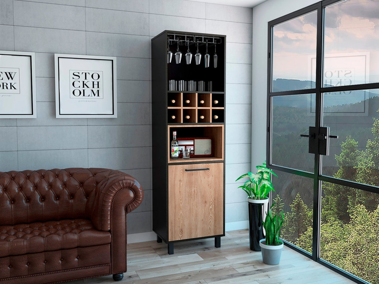 Bar Kaia Wengue y Miel 53x180cm con Un Cajón y con Ocho Portabotellas - Bares | Bylmo