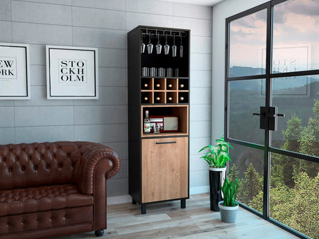 Bar Kaia Wengue y Miel 53x180cm con Un Cajón y con Ocho Portabotellas - Bares | Bylmo