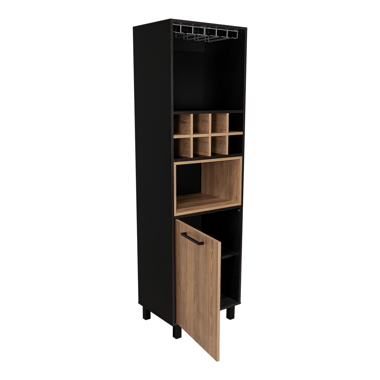 Bar Kaia Wengue y Miel 53x180cm con Un Cajón y con Ocho Portabotellas - Bares | Bylmo