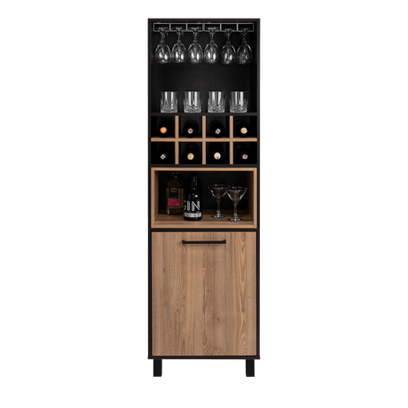 Bar Kaia Wengue y Miel 53x180cm con Un Cajón y con Ocho Portabotellas - Bares | Bylmo