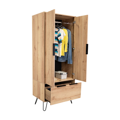 Closet Augusta Duna y Wengue 76.4x188cm con 1 Cajón y con Colgadero de Ropa - Closets | Bylmo