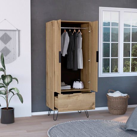 Closet Augusta Duna y Wengue 76.4x188cm con 1 Cajón y con Colgadero de Ropa - Closets | Bylmo