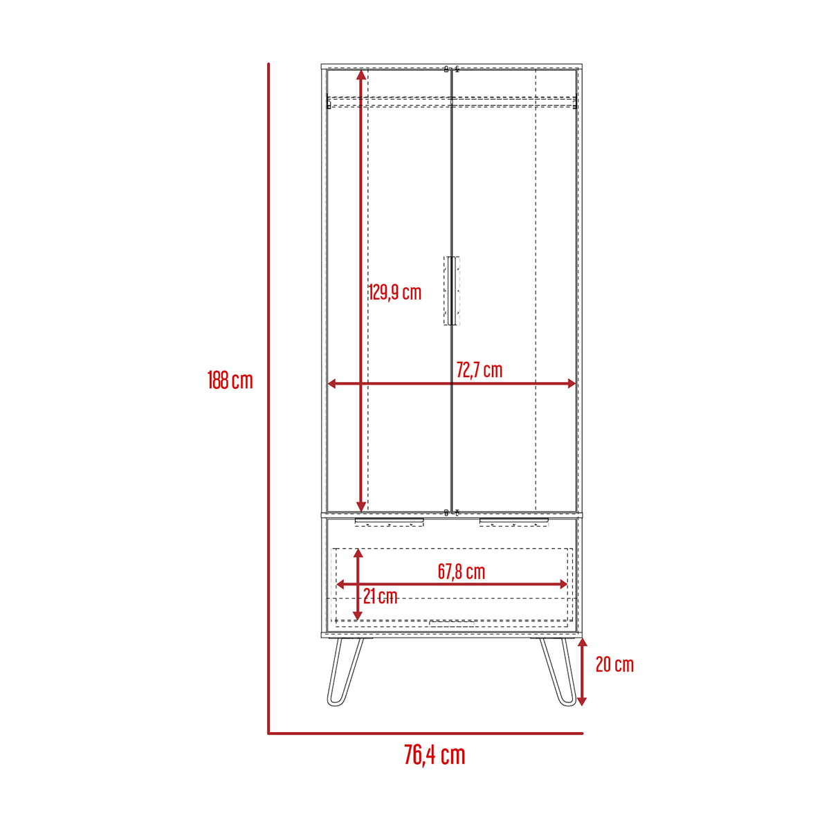 Closet Augusta Duna y Wengue 76.4x188cm con 1 Cajón y con Colgadero de Ropa - Closets | Bylmo
