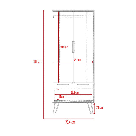 Closet Augusta Duna y Wengue 76.4x188cm con 1 Cajón y con Colgadero de Ropa - Closets | Bylmo