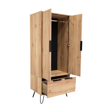 Closet Augusta Duna y Wengue 76.4x188cm con 1 Cajón y con Colgadero de Ropa - Closets | Bylmo