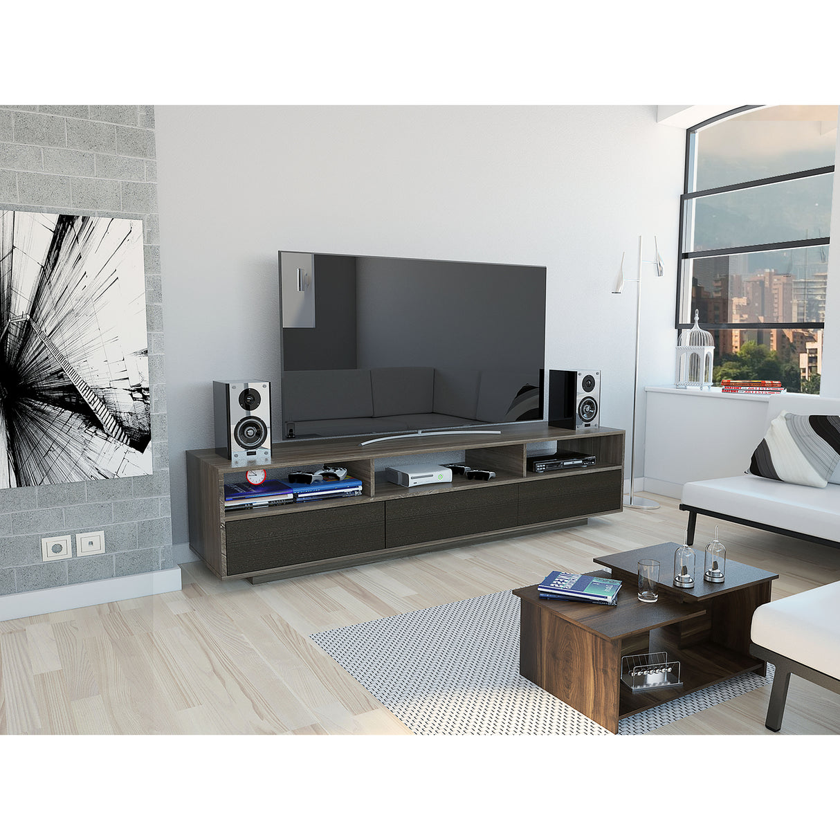 Rack de TV Bellagio Siena 210x50cm para TV Hasta 90 Pulgadas y con Cuatro Compartimientos - Muebles para TV | Bylmo