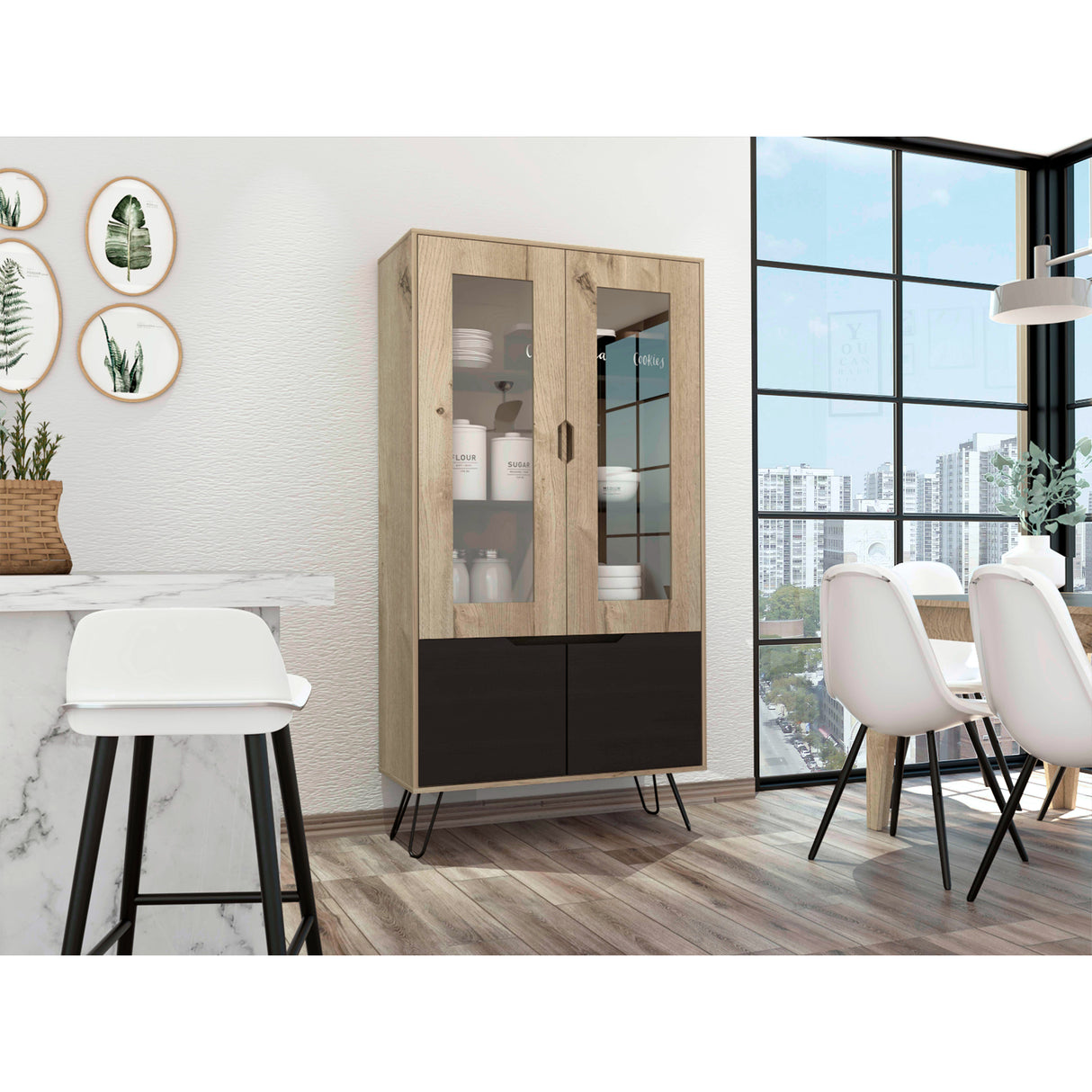 Alacena Audra Duna y Wengue 94.7x180cm sin Cajones y con Cuatro Puertas - Muebles Organizadores | Bylmo