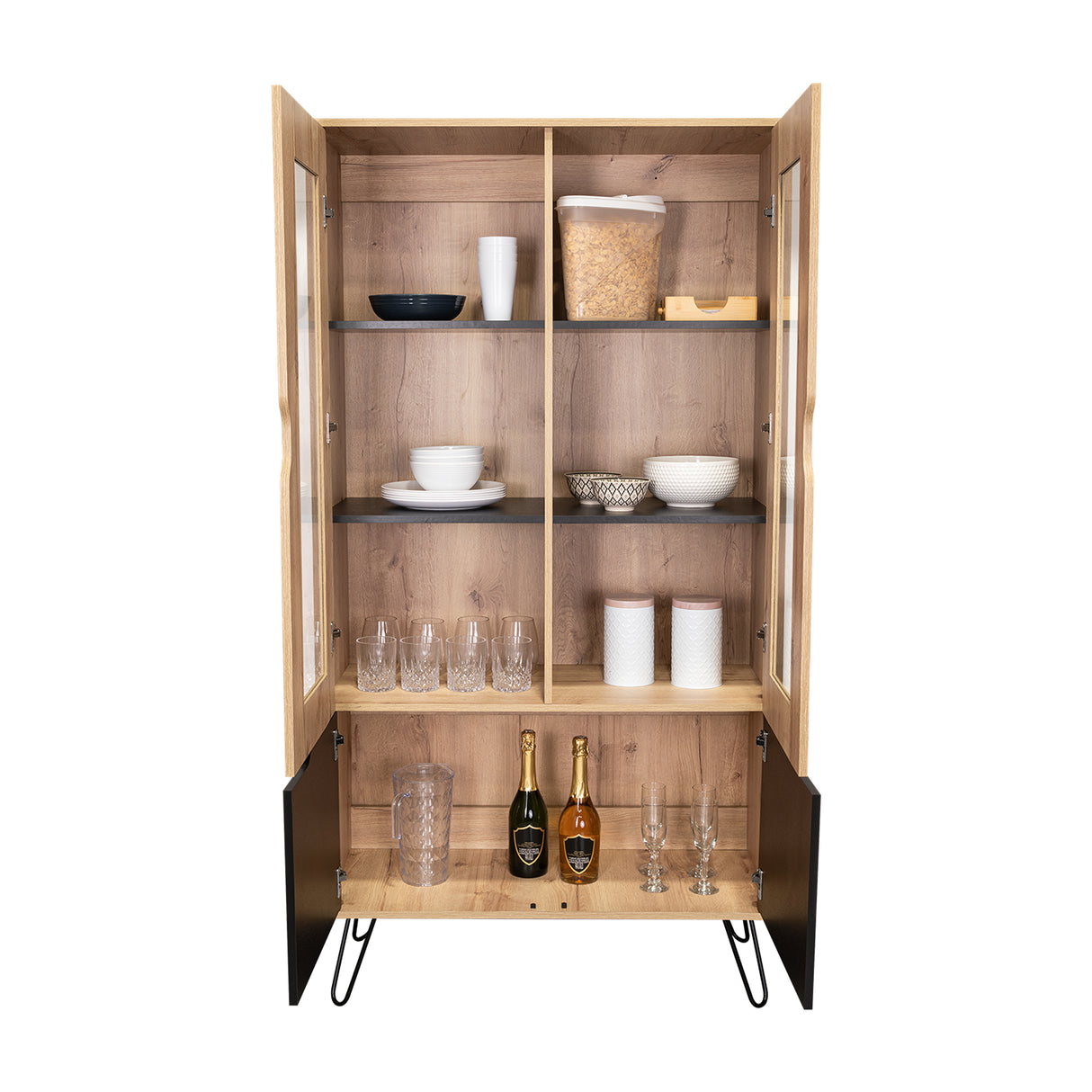 Alacena Audra Duna y Wengue 94.7x180cm sin Cajones y con Cuatro Puertas - Muebles Organizadores | Bylmo