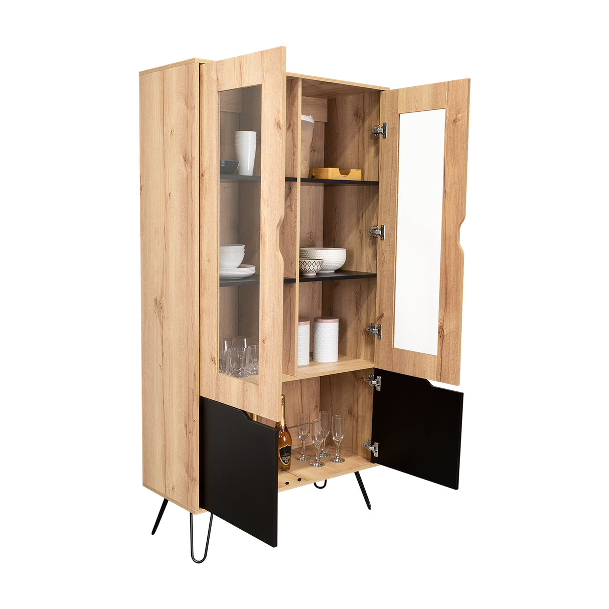 Alacena Audra Duna y Wengue 94.7x180cm sin Cajones y con Cuatro Puertas - Muebles Organizadores | Bylmo