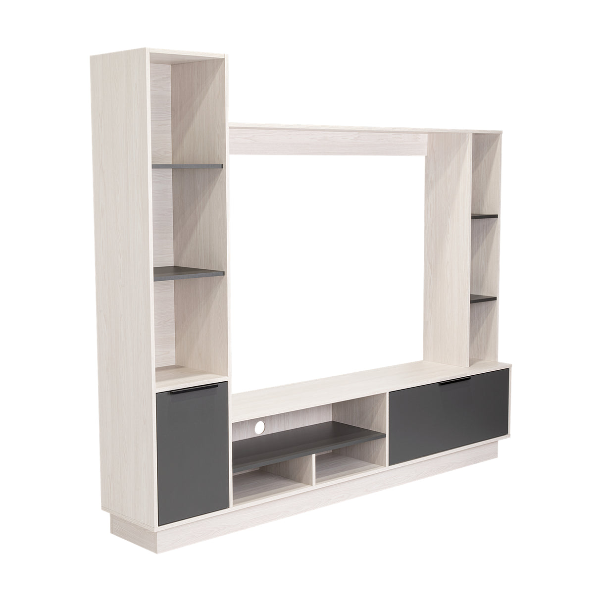 Centro de Entretenimiento Marsella Niebla 202x176.8cm para TV Hasta 60 Pulgadas con Ranuras para Cables y con Once Compartimientos - Muebles para TV | Bylmo