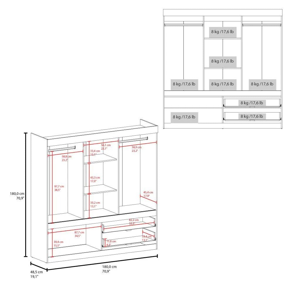 Closet Allegro Duna 180x180cm con 2 Cajones con 2 Entrepaños - Closets | Bylmo