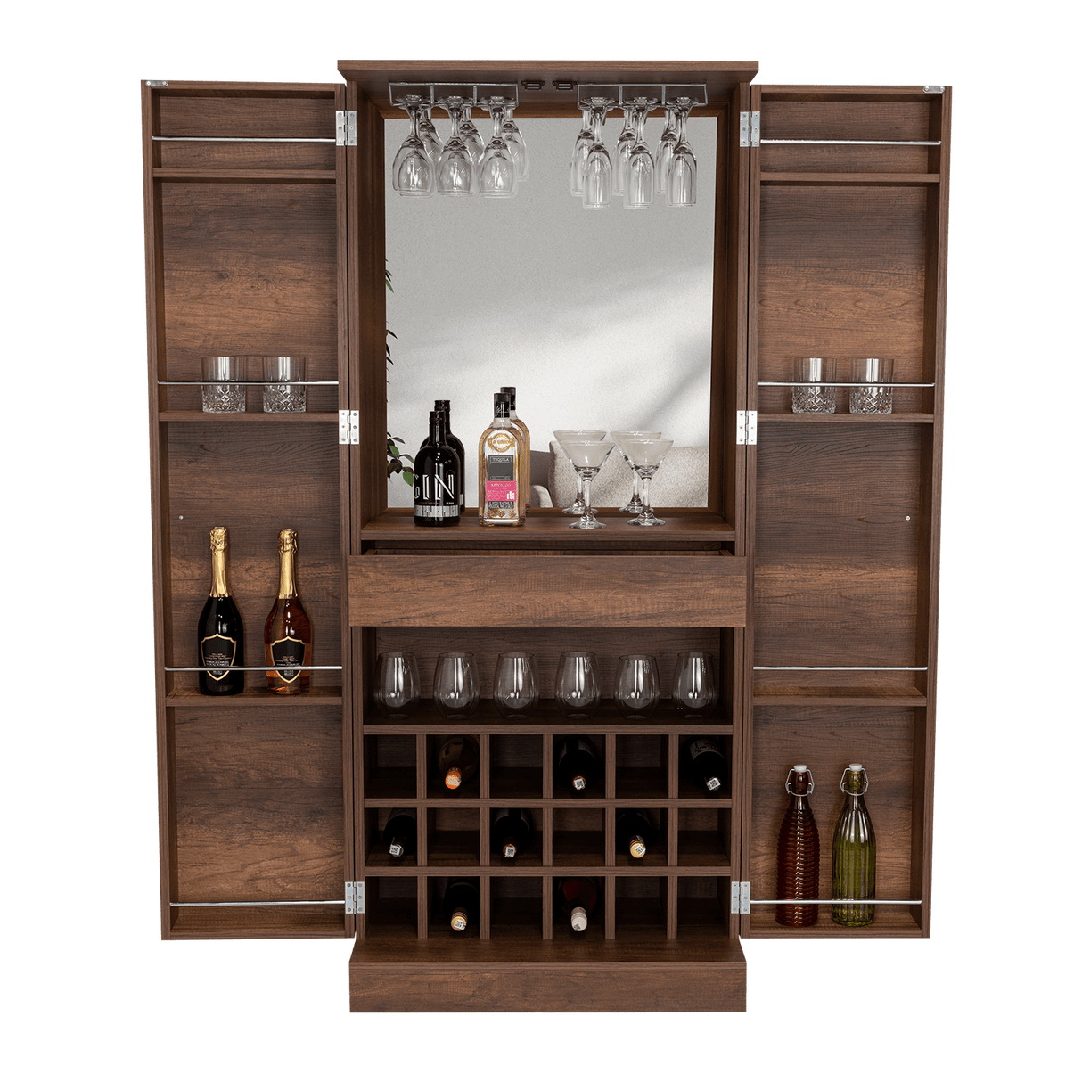 Bar Malbec Caramelo 75x175cm con Un Cajón y con Dieciocho Portabotellas - Bares | Bylmo