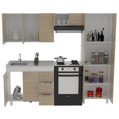 Cocina Ferreti Blanco y Rovere 100x86.5cm con Mesón de Acero Inoxidable Lado Izquierdo y sin Estufa - COCINAS | Bylmo