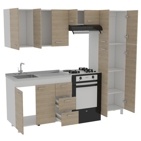 Cocina Ferreti Blanco y Rovere 100x86.5cm con Mesón de Acero Inoxidable Lado Izquierdo y sin Estufa - COCINAS | Bylmo