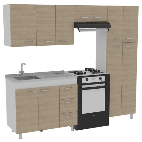 Cocina Ferreti Blanco y Rovere 100x86.5cm con Mesón de Acero Inoxidable Lado Izquierdo y sin Estufa - COCINAS | Bylmo