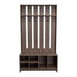 Mueble Recibidor Beijing Coñac 96.8x172.6cm con Seis Compartimientos y Cuatro Perchos - Repisas y Percheros | Bylmo