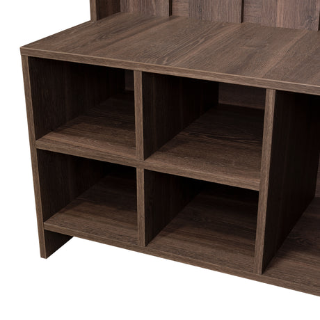 Mueble Recibidor Beijing Coñac 96.8x172.6cm con Seis Compartimientos y Cuatro Perchos - Repisas y Percheros | Bylmo