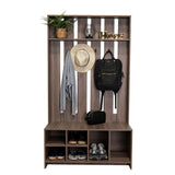 Mueble Recibidor Beijing Coñac 96.8x172.6cm con Seis Compartimientos y Cuatro Perchos - Repisas y Percheros | Bylmo