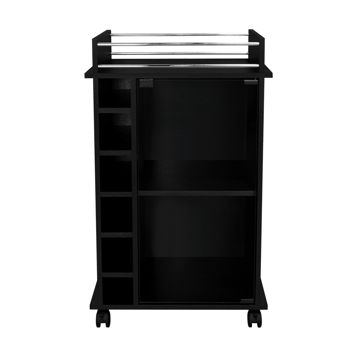 Bar Dukat Wengue 55x89cm con Dos Compartimientos con Seis Portabotellas y con Ruedas - BARES | Bylmo