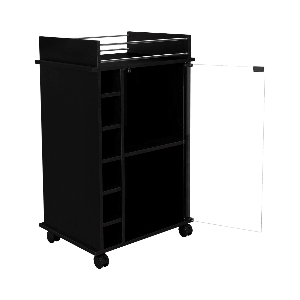 Bar Dukat Wengue 55x89cm con Dos Compartimientos con Seis Portabotellas y con Ruedas - BARES | Bylmo