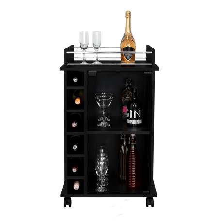 Bar Dukat Wengue 55x89cm con Dos Compartimientos con Seis Portabotellas y con Ruedas - BARES | Bylmo