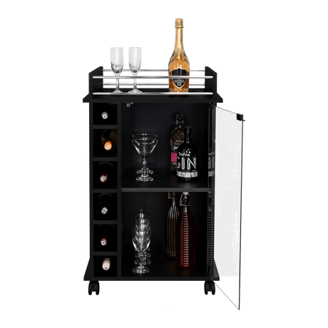 Bar Dukat Wengue 55x89cm con Dos Compartimientos con Seis Portabotellas y con Ruedas - BARES | Bylmo