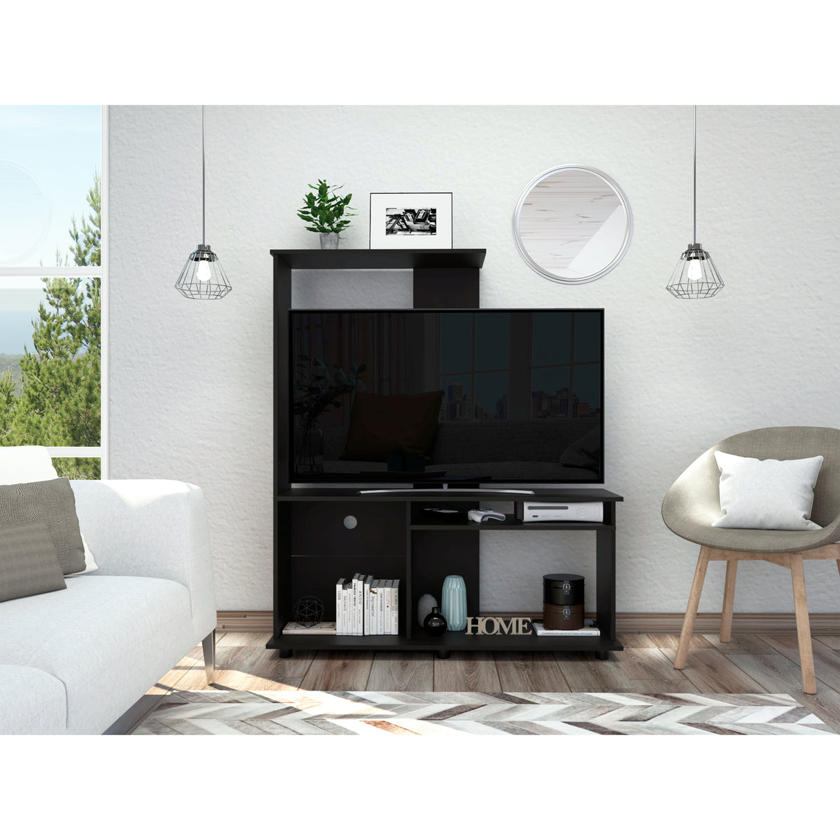 Centro de Entretenimiento Magallanes Wengue 120x140cm para TV Hasta 50" Pulgadas con Tres Compartimientos y con Ranuras para Cables