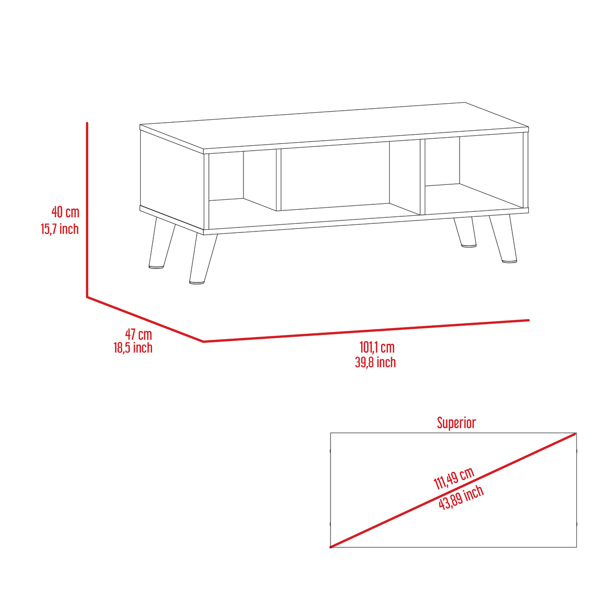 Mesa de Centro Z Coñac 101.1x40cm Rectangular con Patas y con Compartimientos - Mesas de Centro | Bylmo