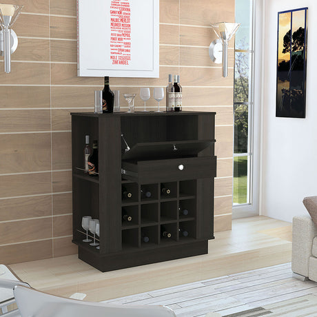 Bar New York Wengue 82x91.5cm con Dos Compartimientos y con Doce Portabotellas - BARES | Bylmo