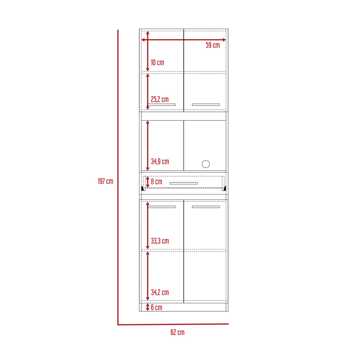 Módulo Microondas Manchester Wengue 62x197.6cm con Un Cajón y con Cuatro Puertas - ALACENAS Y MUEBLES MICROONDAS | Bylmo