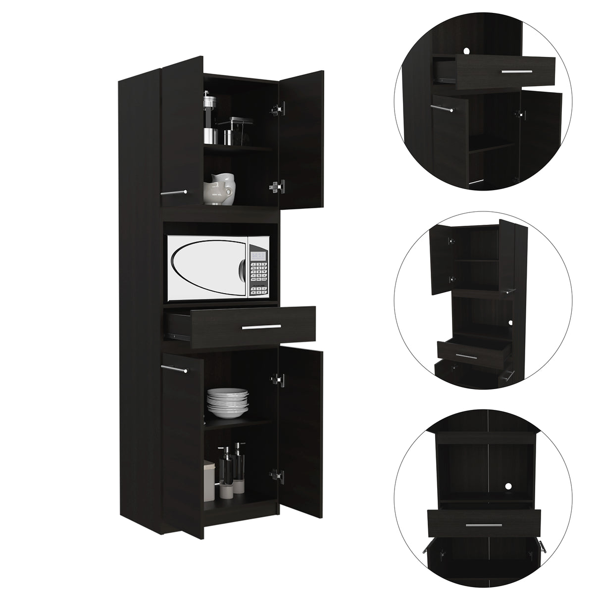 Módulo Microondas Manchester Wengue 62x197.6cm con Un Cajón y con Cuatro Puertas - ALACENAS Y MUEBLES MICROONDAS | Bylmo