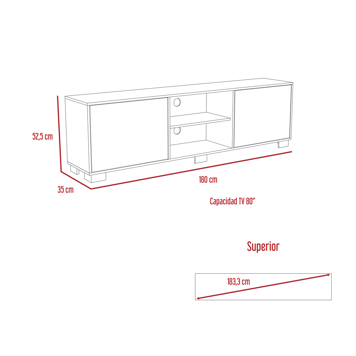 Rack de TV Classic Caramelo y Wengue 180x52.5cm para TV Hasta 70" Pulgadas con Cuatro Compartimientos - MUEBLES DE TV | Bylmo