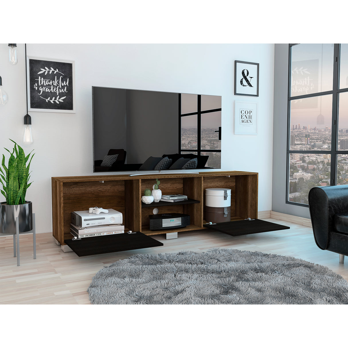Rack de TV Classic Caramelo y Wengue 180x52.5cm para TV Hasta 70" Pulgadas con Cuatro Compartimientos - MUEBLES DE TV | Bylmo