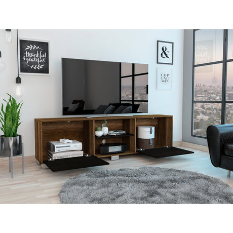 Rack de TV Classic Caramelo y Wengue 180x52.5cm para TV Hasta 70" Pulgadas con Cuatro Compartimientos - MUEBLES DE TV | Bylmo