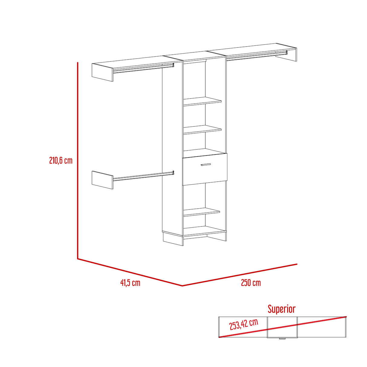 Closet Abierto Manchester Blanco 250x210.6cm con Un Cajón - CLOSETS | Bylmo
