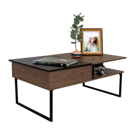 Mesa de Centro 5G Coñac y Wengue 105.1x45.7cm Rectangular Extensible con Compartimiento - MESAS DE CENTRO | Bylmo