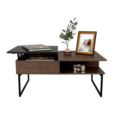 Mesa de Centro 5G Coñac y Wengue 105.1x45.7cm Rectangular Extensible con Compartimiento - MESAS DE CENTRO | Bylmo