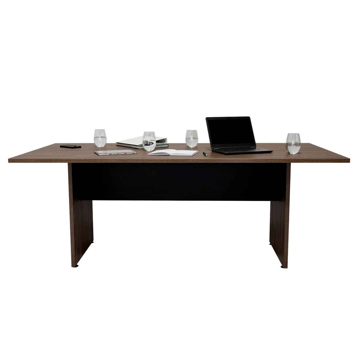 Mesa de Reunión Home Office Wengue y Coñac 200x75cm sin Cajones - ESCRITORIOS | Bylmo
