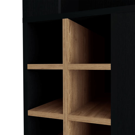 Bar Esquinero Kaia Wengue y Miel 45x180cm con Cuatro Compartimientos con Diez Portabotellas y con Patas - BARES | Bylmo