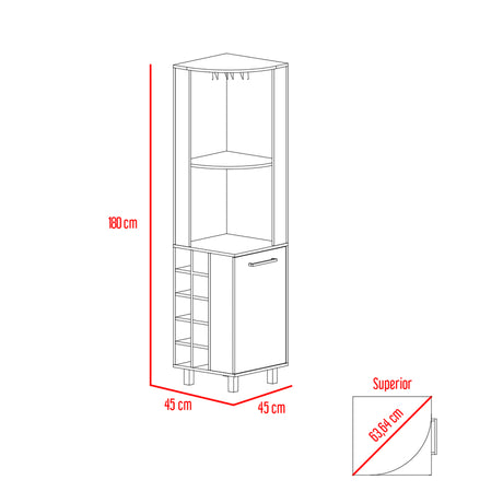 Bar Esquinero Kaia Wengue y Miel 45x180cm con Cuatro Compartimientos con Diez Portabotellas y con Patas - BARES | Bylmo