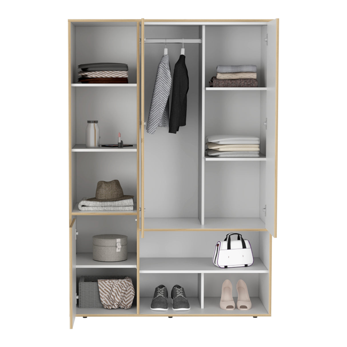 Closet Sleep Duna y Blanco 120x178cm con Seis Compartimientos y con Tres Puertas - BARES | Bylmo